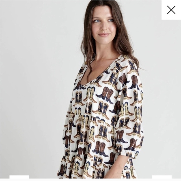 Pink Chicken Cream Mini Dress with Brown Boot Print - Picture 9 of 10